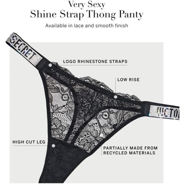 Shine Strap Thong Underkläder för kvinnor, mycket sexig kollektion Black Lace XS
