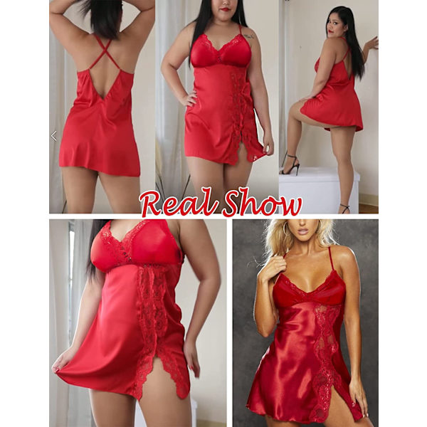 2025 Senaste Modell Dam Underkläder Satin Spets Chemise Nattlinne V-ringad Sexig Hel Klänning Sovkläder Klänning S-3XL