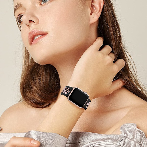 Armband Kompatibel med Apple Watch Band 41mm 40mm 38mm Black/Pink 38mm/40mm/41mm M/L