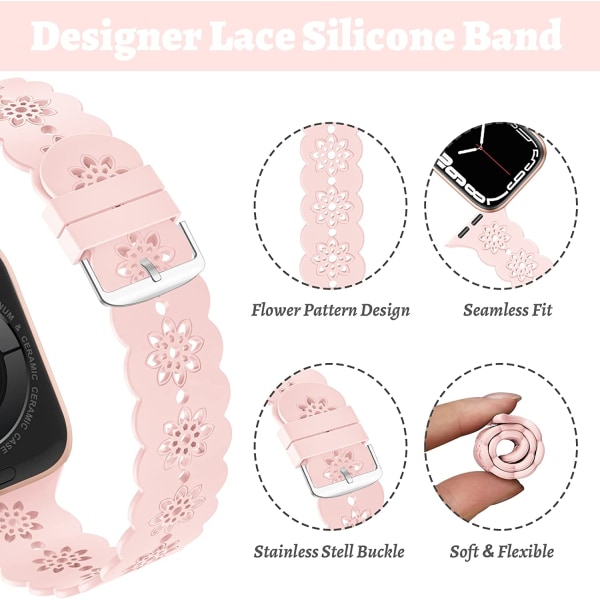 Blommigt silikonband kompatibelt med Apple Watch-band 38 mm Pink 38mm/40mm/41mm