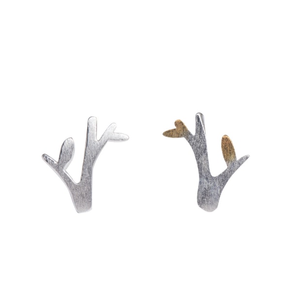 Kvinnors tvåfärgade örhängen små trädblad örhängen kvistar silversmycken