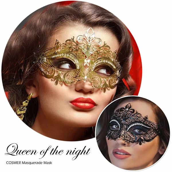 2025 Senaste Modell Maskeradmask för Kvinnor Glänsande Laserskuren Metall Strass Mask Fest Bal Mask Guld Uggla