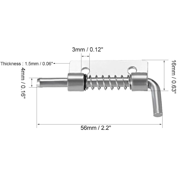 5 st Kolstålslås med fjäderbelastad stift 56 mm lång (höger) Silverfärgad 56 mm Silverfärgad 56 mm