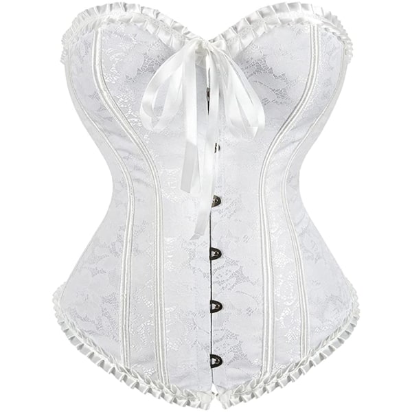 Korsetter för kvinnor Blommig Overbust Korsett Bustier Underkläder White 2805 L
