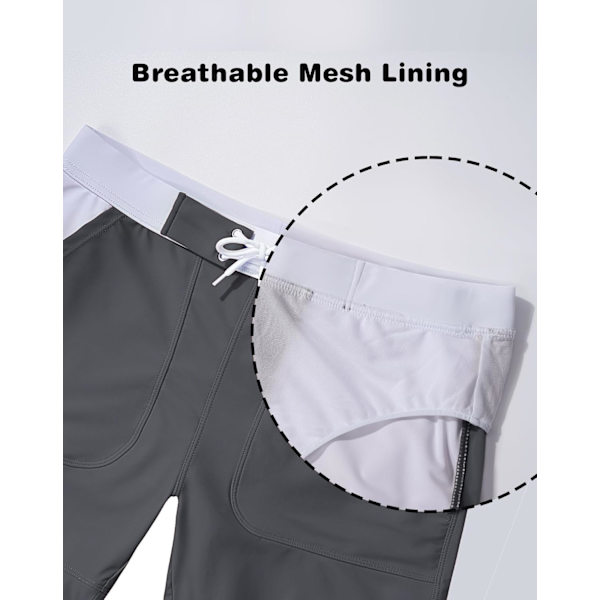 2025 Senaste Modell Herr Badkläder Baddräkter Enfärgade Basic Långa Sim Sport Trunkar Boardshorts med Fickor Grå 32