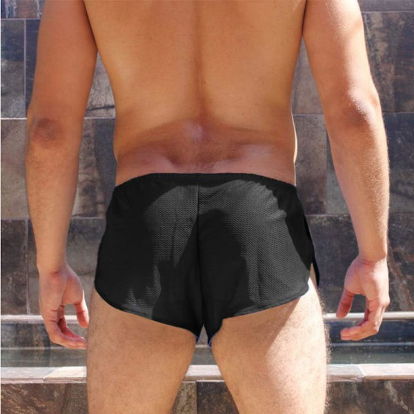 2025 Senaste Modell Herr Split Side Korta Shorts Sexiga Andningsbara Stora Split Sidor Mesh Träningsshorts Svart XX-Large