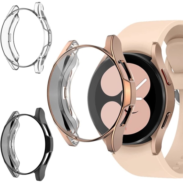 [3-pack] Soft Bumper- case för Galaxy Watch 4 44 mm - Klar+svart+roséguld