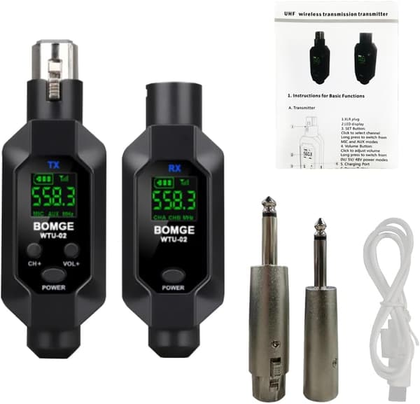 2025 Seneste Model BOMGE Trådløs XLR-sender og -modtager, UHF XLR-adaptersystem til dynamisk mikrofon guitar, 48k samplingfrekvens