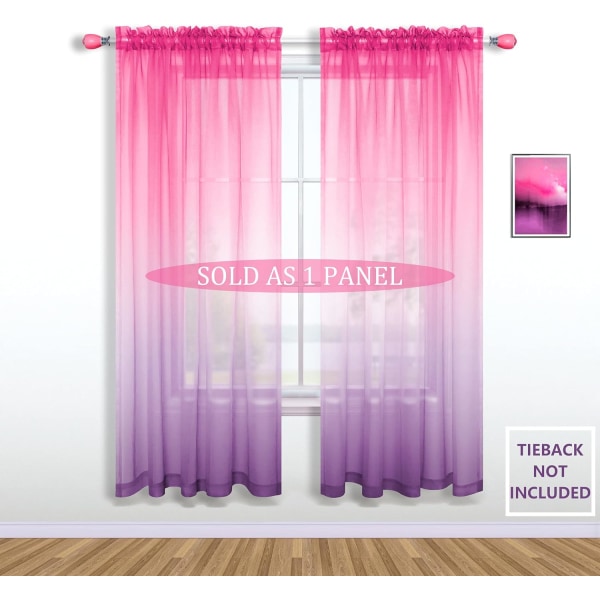 Rosa och lila gardiner för flickor i sovrumsinredning (enkel panel, 63 tums längd)