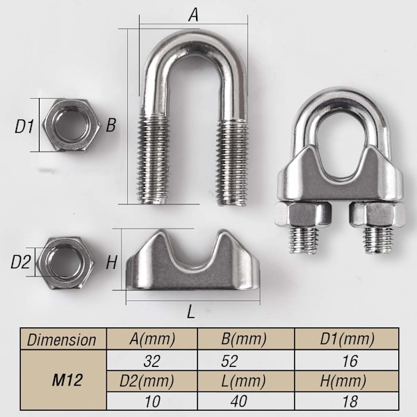 1/2 Tums M12 Vajerrepklämma, 304 Rostfritt Stål, U-Bult Sadelfäste, 4-pack