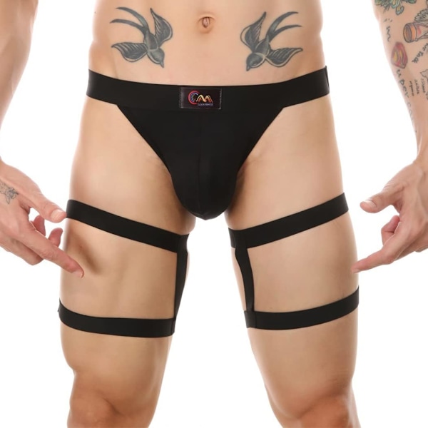 2025 Senaste Modell Herr Atletisk Jockstrap Underkläder Utskuren Låg Midja Strappy Cutout Bikini Jock Strap Rave Underbyxor med Benband Blac