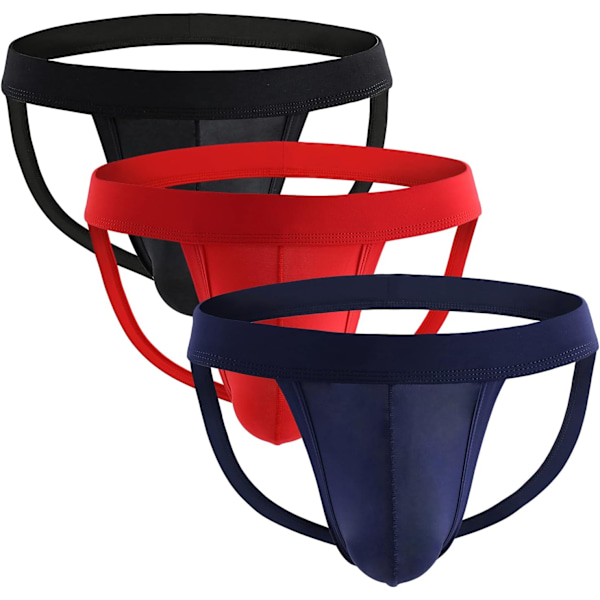 2025 Senaste Modell Herr Atletisk Support Kalsonger Jockstrap Underkläder Elastisk Nylon Påse Bikini Kalsonger Svart+röd+blå Medium