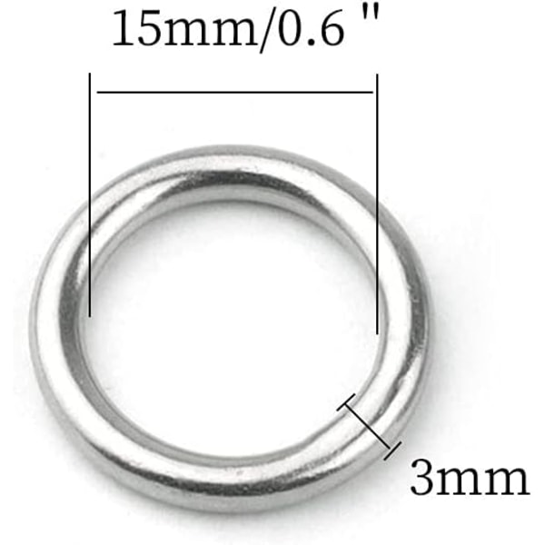 30 st Svetsade Rostfria O-ringar Runda Ringar för Campingbälte, Hundkoppel, Bagagetillbehör (3mm×15mm ID)  3mm×15mm ID