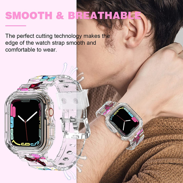 Kompatibel med Crystal Clear Apple Watch-armband, 45mm 44mm Butterfly 38/40/41mm