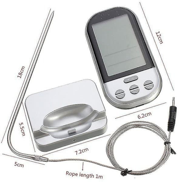 Trådlös digital ugnstermometer, köttgrillmatssond med timerlarmfunktion, ny silverfärgad.