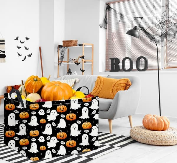 Halloween-kurv Søde kurve til børn Græskarkurv Rektangulær opbevaringskasse Organizer Boks Værelsesindretning (Sort Spøgelse)