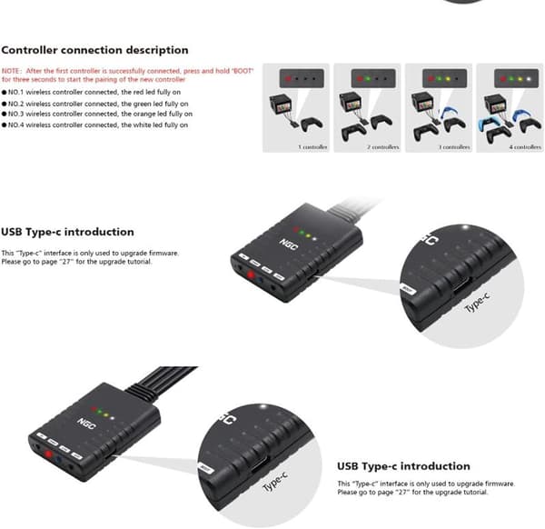 2025 Seneste Model til GC Controller Adapter, NGC Bluetooth Joystick Converter Controller til Wii til Pro til til til .