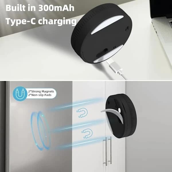 Magnetisk køkkentimer: Elektronisk timer kompatibel med madlavning, motion og studier; lydløs timer (sort).