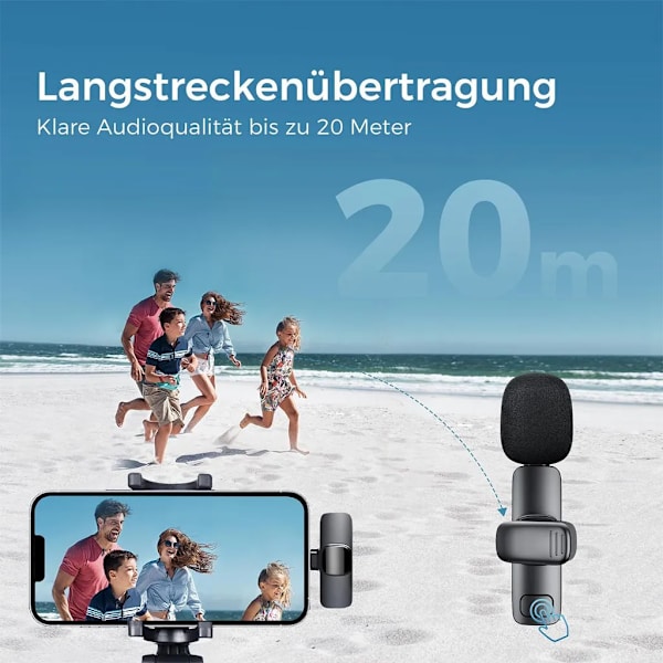 Lavalier-mikrofon, mini-lavalier-mikrofon, trådløs Bluetooth-forbindelse, kompatibel med iPhone/Android-systemer, understøtter videoplatforme som