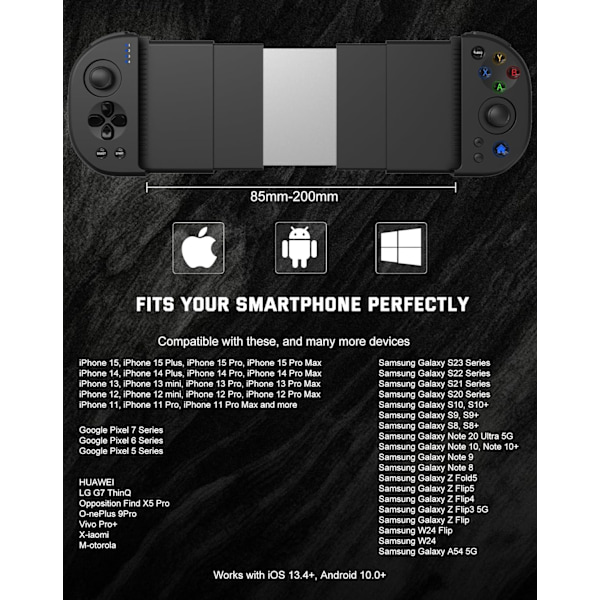 2025 Seneste Model Telefon Controller til iPhone, Android, trådløs Game Joystick med Hall Effect Joystick/Turbo, Gaming Controller til iPho