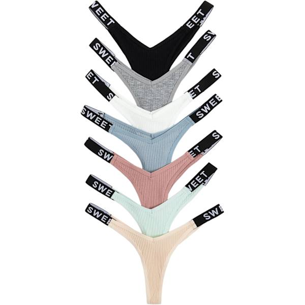 2025 Senaste Modell Dam 7-pack G-string Trosor Cheeky Låg Midja Bokstavstryck Tejp Underkläder Paket Trosor Kalsonger Flerfärgade Medium