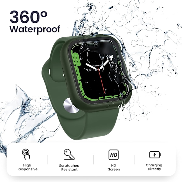 [2 i 1] Vattentätt skärmskydd för Apple Watch Green 41mm