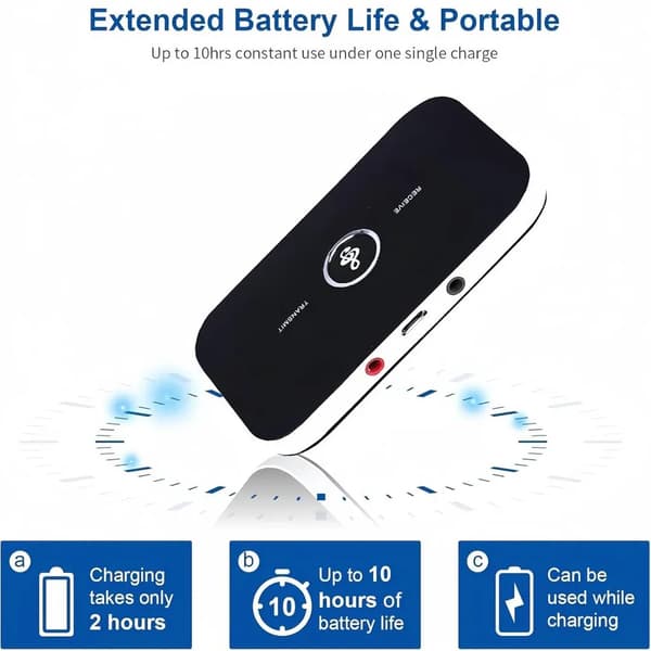 2-i-1 Bluetooth-sender og -mottaker, trådløs hjelpelydsenderadapter 3,5 mm