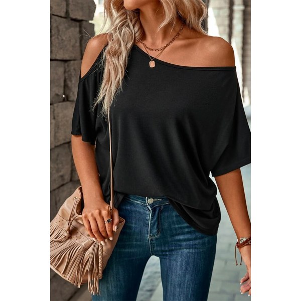 Sexig Asymmetrisk Off Shoulder T-shirt för kvinnor black XL