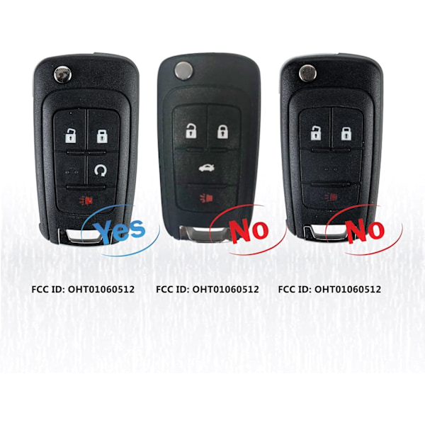 Nyckellös Fjärrkontroll Flip Bilnyckel Fob för 2010-2019 GMC Terrain 2014-2018 Buick Encore FCC ID:OHT01060512 4 Knappar (1) Svart 1 Svart