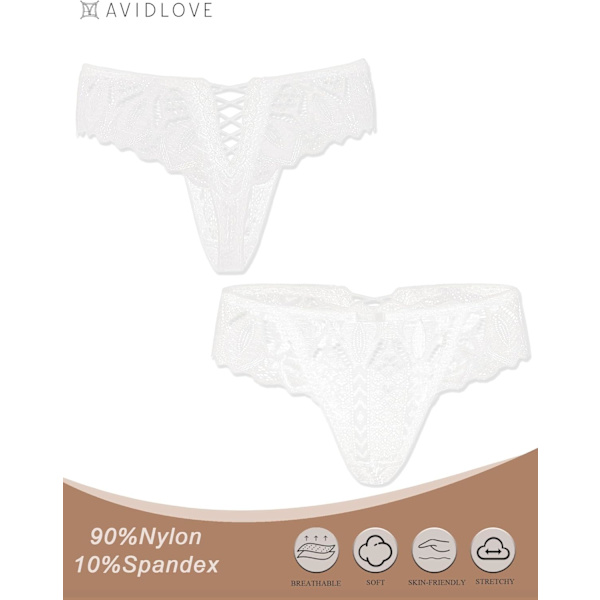 2025 Senaste Modell Trosor för Kvinnor Spets Trosor Korsrygg Tanga Sexiga Cheeky Låg Midja Bikini Underkläder Vit XX-Large