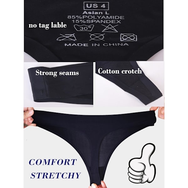 2025 Senaste Modell Dam Trosor Sömlösa Stringtrosor Osynliga G-string Underkläder Svart (3-pack) 8