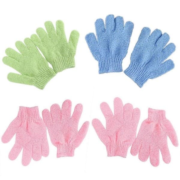 4-par nylon brusehandsker og kropsskrubbehandsker