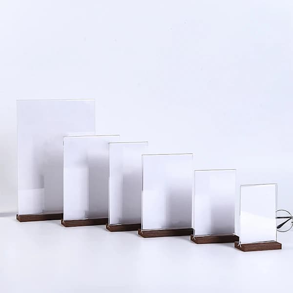 Menyholder med trebunn Akryl Prislapp Displaystativ for 2