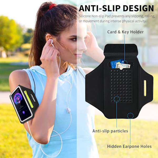 2025 Senaste Modellen Telefonarmband för Löpning Mobiltelefonarmband med Dragkedjeficka för Hörlurar Bilnycklar, Vattentåligt Sportarmband