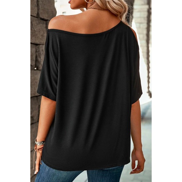 Sexig Asymmetrisk Off Shoulder T-shirt för kvinnor black XL