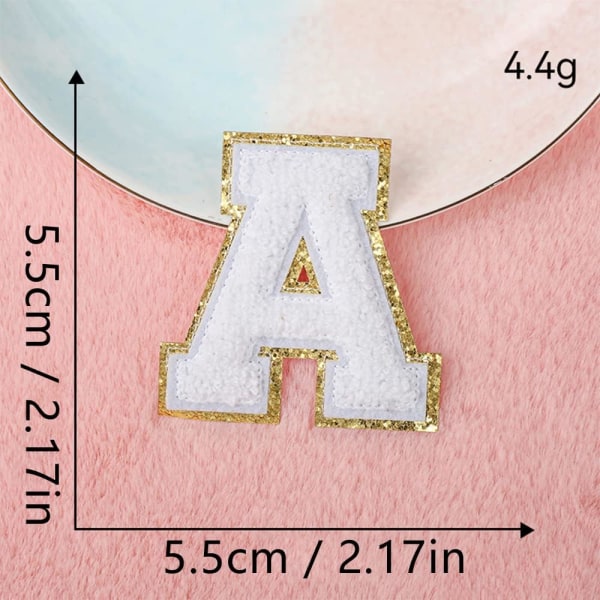 Vita chenillebrevlappar - 4 st, 2,2 lappar för stryk på bokstäver för kläder (A)