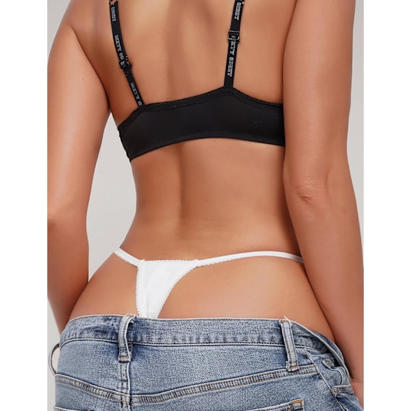2025 Senaste Modell G-string Trosor för Kvinnor Stretchig Spets Satin Cheeky Underkläder T-rygg Sexiga Trosor XS-4XL Vit X-Small