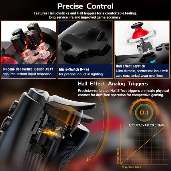 2025 Seneste Model Mobil Spilcontroller - Trådløs Controller Understøtter Telefoncover med Hall Effect Joystick/Triggere, 2 Bagknapper, fo