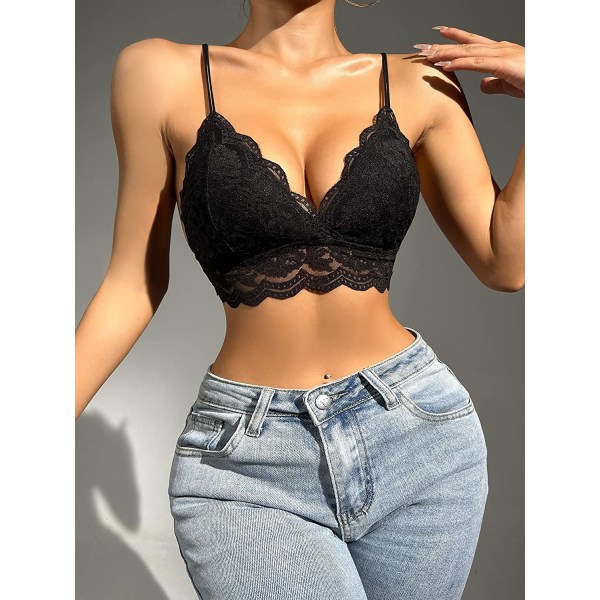 Kvinnors PU Läder V-hals Spaghetti Rem Cami Crop Top Pure Solid Black M