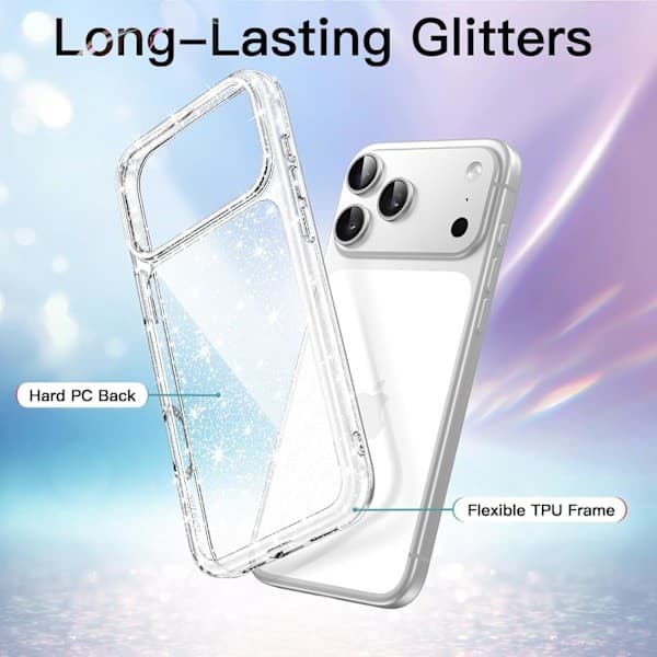 Glitterdeksel til iPhone 17 Pro 6,3-tommer, støtsikkert og glitrende design, søtt og glitrende, egnet for kvinner og jenter