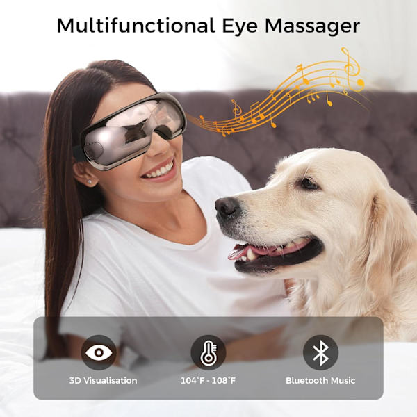 Smart Ögonmassager med Värme & Bluetooth-musik för att Minska Ögonbelastning, Huvudvärk och Migränlindring, Förbättra Sömnen - Fars Dag, Födelsedagspresent