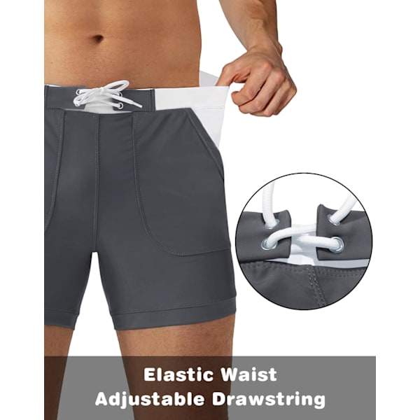 2025 Senaste Modell Herr Badkläder Baddräkter Enfärgade Basic Långa Sim Sport Trunkar Boardshorts med Fickor Grå 32