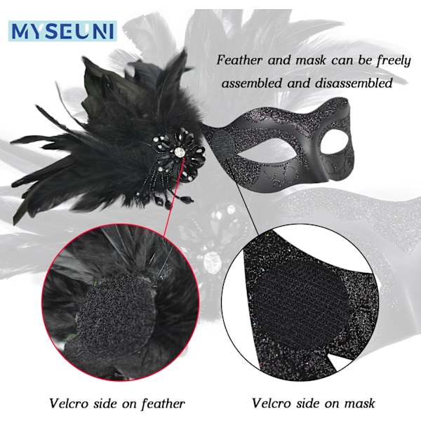 2025 Senaste Modell 2024 Ny Maskeradmask med Fjäder för Par - Maskeradmask för Kvinnor med Fjäder & Venetiansk Kostym för Män