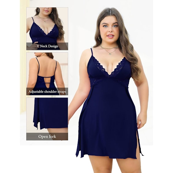 2025 Senaste Modell Plus Size Babydoll Underkläder för Kvinnor Sexiga Nattlinnen Sidoslits Sovkläder V-Ringad Babydoll Klänning Spets Chemise