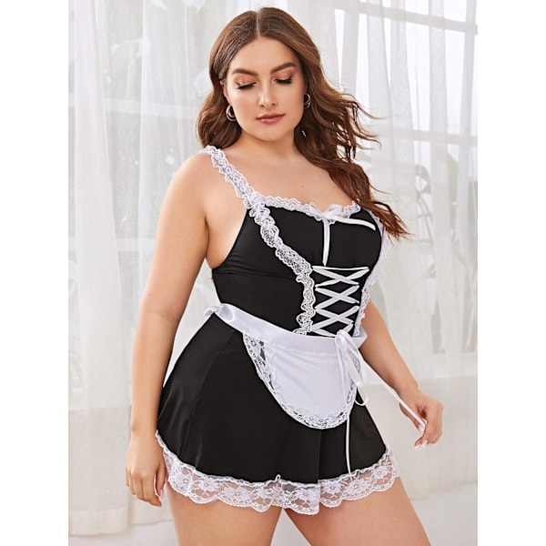 2025 Senaste Modell Dam Plus Size Sexig Spets V-ringning Sele Transparent Mesh Underklänning A Multi X-Large
