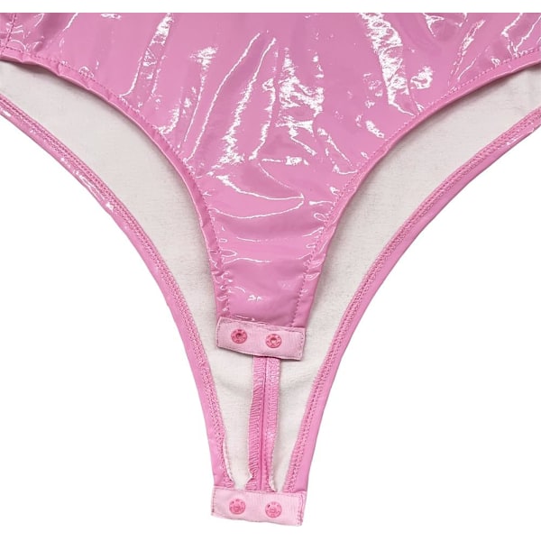 2025 Senaste Modell Dam Halter Jumpsuit i Ett Stycke Faux Lackläder Leotard Bodysuit Rosa Medium