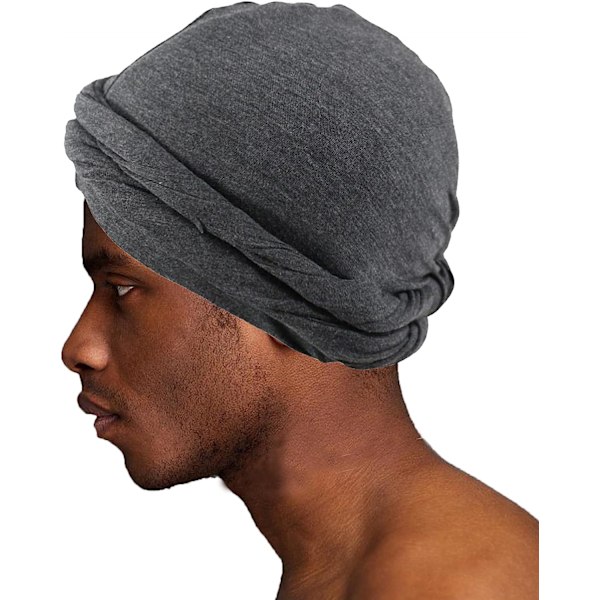 Halo Turban Durag för Män Satin Satin Silk Fodrad Elastisk Dark Grey