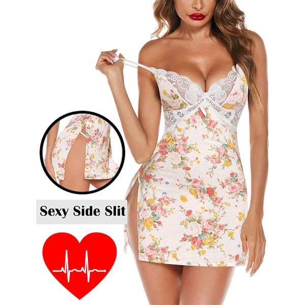 2025 Senaste Modell Damunderkläder Spets Chemise Sexig Nattlinne Modal Babydoll Sidoslits Sovkläder S-3XL