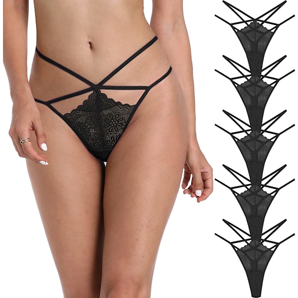 2025 Senaste Modell 6-pack Sexiga Trosor Låg Midja Andningsbara Stretch G-string T-rygg Spetsstringtrosor