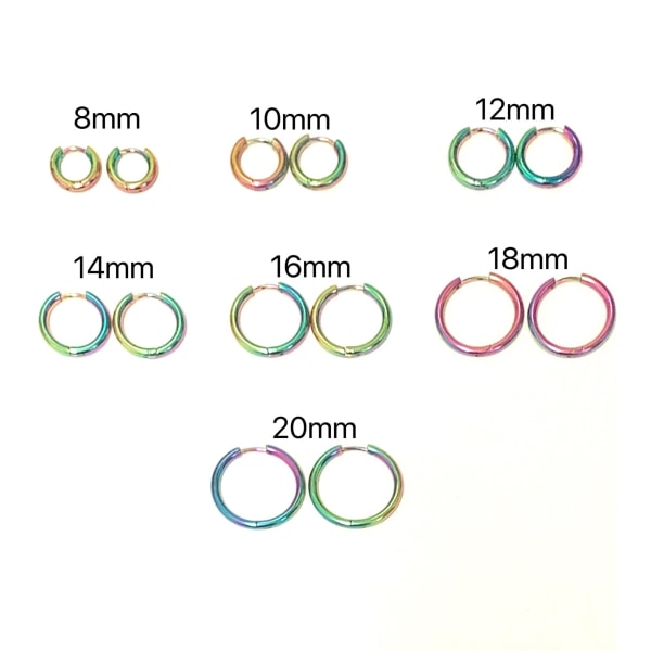 Blanda färgade Ringar/creoler örhängen i Kirurgiskt Stål. Innerdiameter 16mm